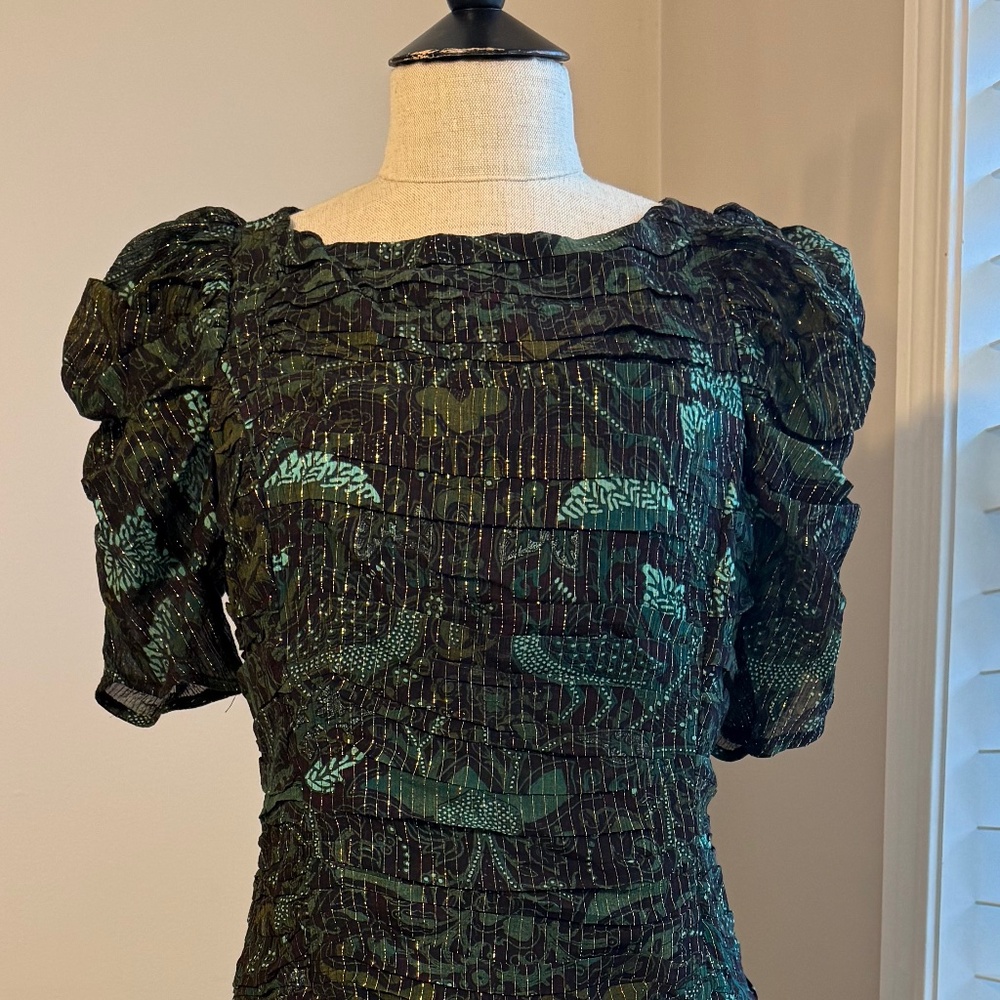 NWT Ulla Johnson Marte Printed Metallic Chiffon Midi Dress